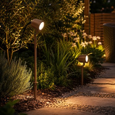 Éclairage jardin & terrasse - Spot piquet extérieur orientable effet cuivre IP65 GU10 pour jardin paysager