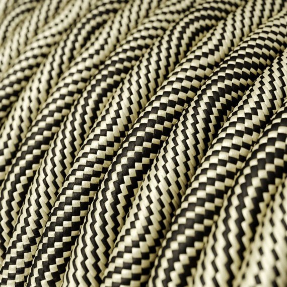 Fil électrique tissu câble rond 2x0.75 mm² Fil Électrique Tissu Noir et Or 2x0,75mm² - Câble Électrique Textile de Qualité