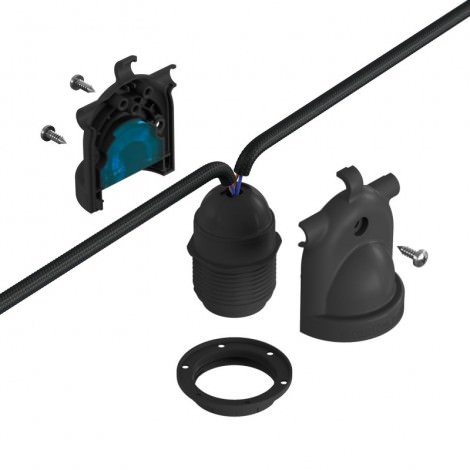 Douille Extérieure étanche IP65 E27 Noire - Pour Câble Textile, Résiste à La Pluie - Éclairage Jardin, Terrasse
