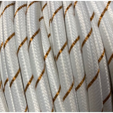 Fil électrique tissu câble rond 2x0.75 mm² Fil Électrique Tissu Blanc et Or 2x0,75mm² - Câble Électrique Textile de Qualité