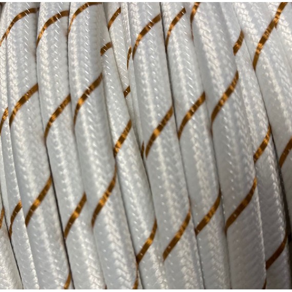 Fil électrique tissu câble rond 2x0.75 mm² Câble Textile Blanc inserts Or - fil électrique tissu 2x0.75mm2