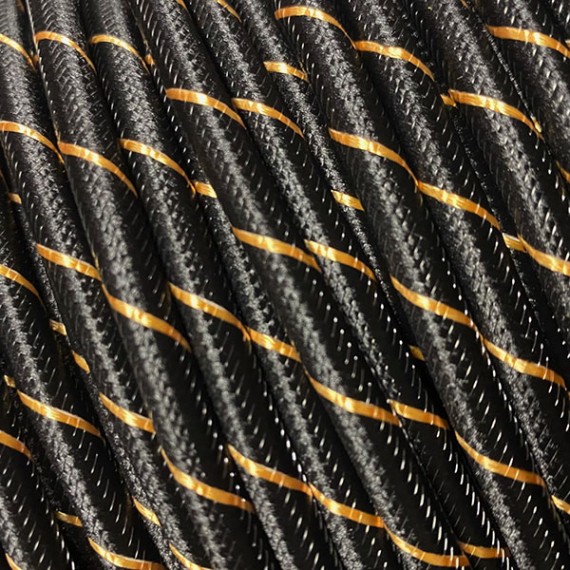 Fil électrique tissu câble rond 2x0.75 mm² Câble Textile Noir et Or - 2x0.75mm²