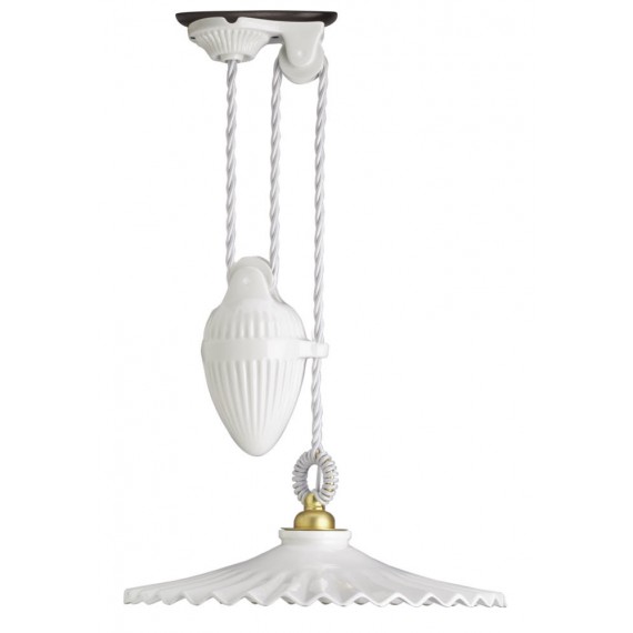 Lampes Suspensions - Suspension avec Réflecteur en Porcelaine Cannelé, Contrepoids, Douille E27 pour Lampe LED