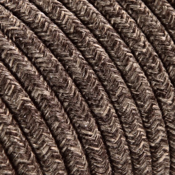 Fil électrique tissu câble rond 2x0.75 mm² Câble Textile Lin Marron et Jute - 2x0.75mm²