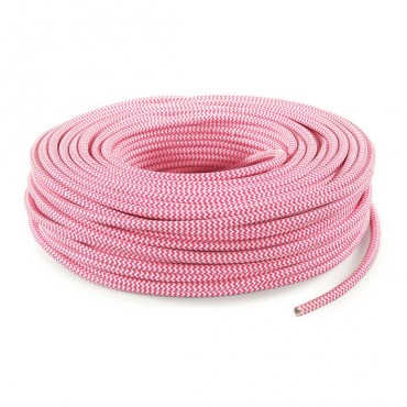Fil électrique tissu câble rond 2x0.75 mm² Câble Textile zébré Rose et Blanc - 2x0.75mm²