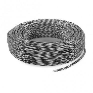 Fil électrique tissu câble rond 2x0.75 mm² Câble Textile Zébré Noir et Blanc - 2x0.75mm²