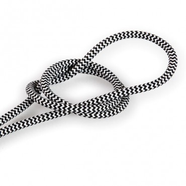 Fil électrique tissu câble rond 2x0.75 mm² Câble Textile Zébré Noir et Blanc - 2x0.75mm²
