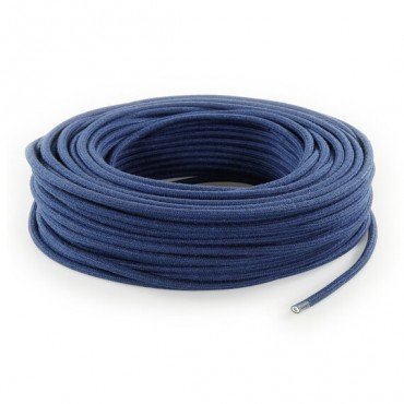 Fil électrique tissu câble rond 2x0.75 mm² Fil Électrique Lin Bleu Denim 2x0,75mm² - Câble Électrique Textile de Qualité