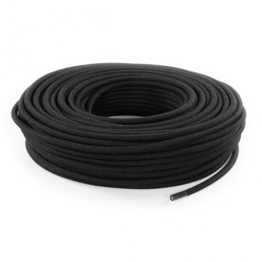 Fil électrique tissu câble rond 2x0.75 mm² Fil Électrique Noir en Lin - 2x0.75mm²