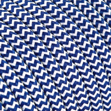 Fil électrique tissu câble rond 2x0.75 mm² Câble Textile Zébré Bleu Italien - 2x0.75mm²