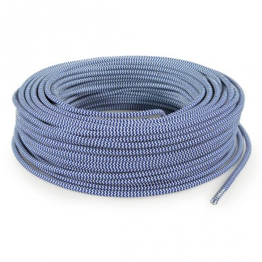 Fil électrique tissu câble rond 2x0.75 mm² Câble Textile Zébré Bleu Italien - 2x0.75mm²