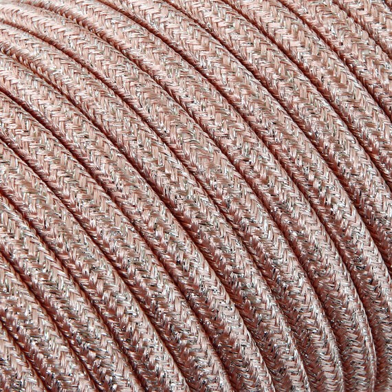 Fil électrique tissu câble rond 2x0.75 mm² Câble Textile Or Rose Brillant - 2x0.75mm²