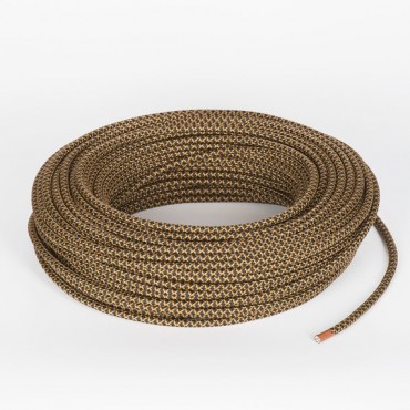 Fil électrique tissu câble rond 2x0.75 mm² Fil Électrique Tissu Noir et Or Foncé 2x0,75mm² - Câble Électrique Textile de Qualité