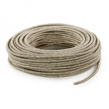 Fil électrique tissu câble rond 2x0.75 mm² Câble Textile Lin Chiné Blanc - 2x0.75mm²