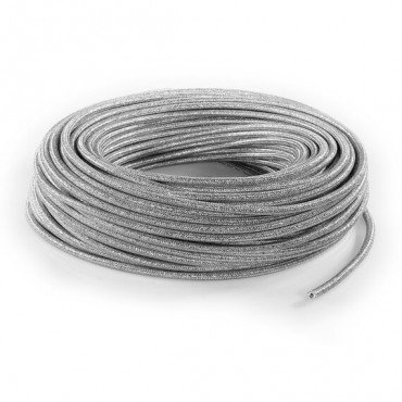 Fil électrique tissu câble rond 2x0.75 mm² Fil Électrique Tissu Argent 2x0,75mm² - Câble Électrique Textile de Qualité