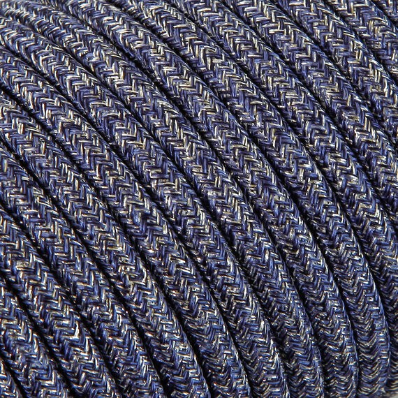 Fil électrique tissu câble rond 2x0.75 mm² Fil Électrique Tissu Bleu Brillant 2x0,75mm² - Câble Électrique Textile de Qualité