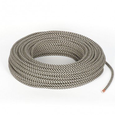 Fil électrique tissu câble rond 2x0.75 mm² Fil Électrique Tissu Beige et Noir 2x0,75mm² - Câble Électrique Textile de Qualité
