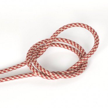 Fil électrique tissu câble rond 2x0.75 mm² Fil Électrique Tissu Beige et Rouge 2x0,75mm² - Câble Électrique Textile de Qualité