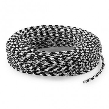 Fil électrique tissu câble rond 2x0.75 mm² Fil Électrique Tissu Noir et Blanc 2x0,75mm² - Câble Électrique Textile de Qualité