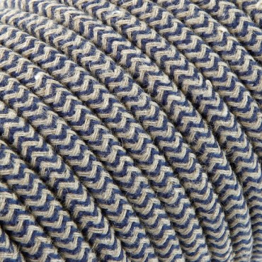 Fil électrique tissu câble rond 2x0.75 mm² Fil Électrique Tissu Beige et Bleu et Blanc 2x0,75mm² - Câble Électrique Textile d...