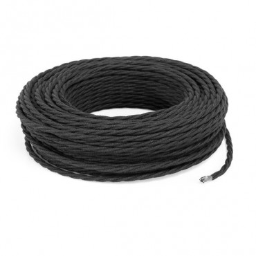 Fil électrique tissu torsadé 2x0.75 mm² Câble Textile Torsadé Lin Noir - 2x0.75mm²