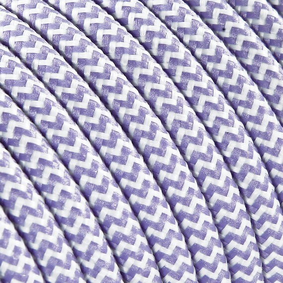 Fil électrique tissu - câble rond 3x0.75 mm² Fil Électrique Tissu Violet et Blanc 3x0,75mm² - Câble Électrique Textile de Qua...