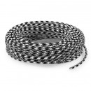 Fil électrique tissu - câble rond 3x0.75 mm² Fil Électrique Tissu Noir et Blanc 3x0,75mm² - Câble Électrique Textile de Qualité