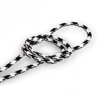 Fil électrique tissu - câble rond 3x0.75 mm² Fil Électrique Tissu Noir et Blanc 3x0,75mm² - Câble Électrique Textile de Qualité