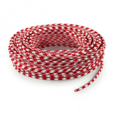 Fil électrique tissu - câble rond 3x0.75 mm² Fil Électrique Tissu Rouge et Blanc 3x0,75mm² - Câble Électrique Textile de Qualité