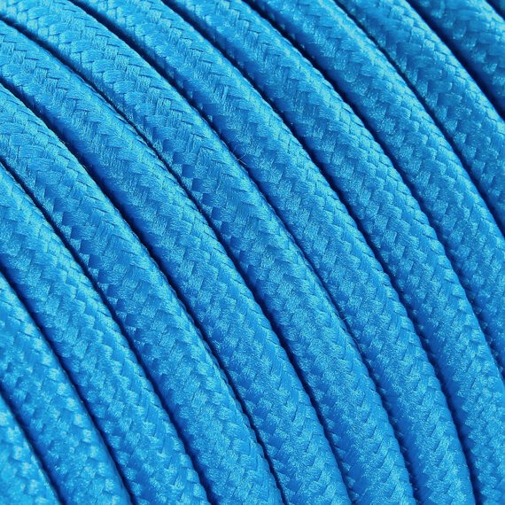 Fil électrique tissu - câble rond 3x0.75 mm² Fil Électrique Tissu Bleu Turquoise 3x0,75mm² - Câble Électrique Textile de Qualité