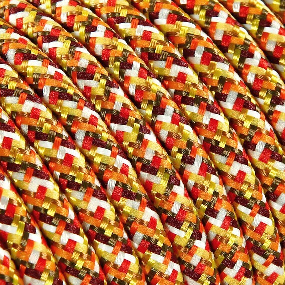 Fil électrique tissu - câble rond 3x0.75 mm² Fil Électrique Pixel Tissu Orange 3x0,75mm² - Câble Électrique Textile de Qualité