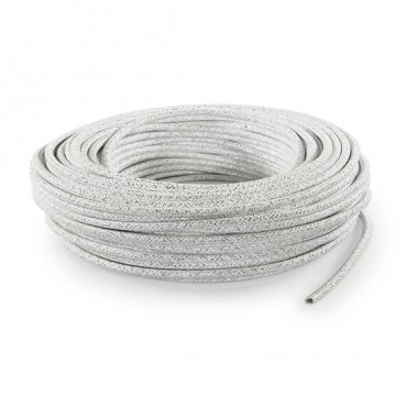 Fil électrique tissu - câble rond 3x0.75 mm² Fil Électrique Tissu Blanc et Paillettes 3x0,75mm² - Câble Électrique Textile de...