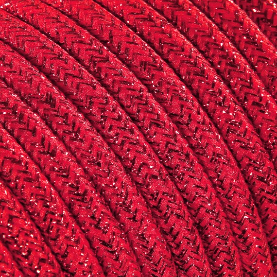 Fil électrique tissu - câble rond 3x0.75 mm² Fil Électrique Tissu Rouge et Paillettes 3x0,75mm² - Câble Électrique Textile de...