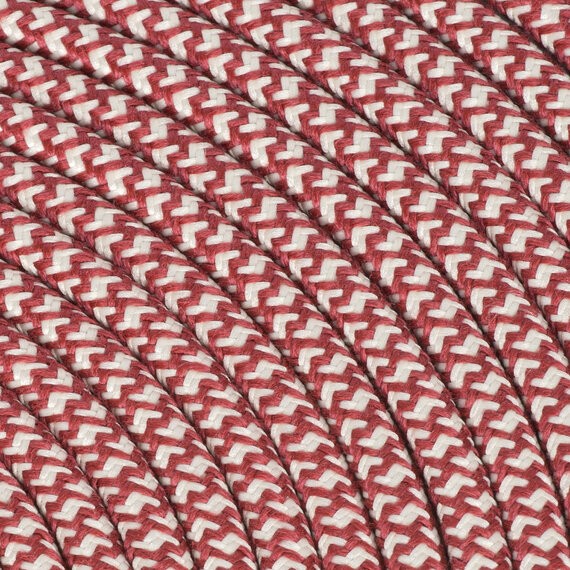 Fil électrique tissu - câble rond 3x0.75 mm² Fil Électrique Tissu Blanc Cassé et Rouge 3x0,75mm² - Câble Électrique Textile d...