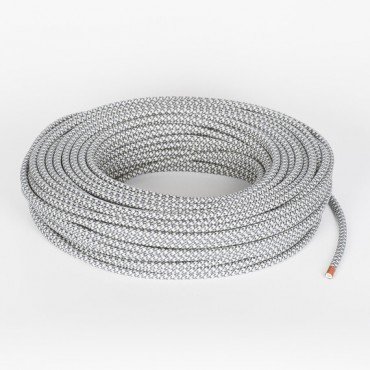 Fil électrique tissu - câble rond 3x0.75 mm² Fil Électrique Tissu Blanc Cassé et Gris 3x0,75mm² - Câble Électrique Textile de...
