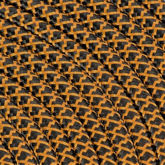 Fil électrique tissu - câble rond 3x0.75 mm² Fil Électrique Tissu Noir et Or 3x0,75mm² - Câble Électrique Textile de Qualité