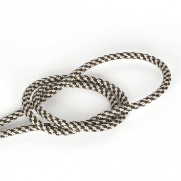 Fil électrique tissu - câble rond 3x0.75 mm² Fil Électrique Tissu Beige et Noir 3x0,75mm² - Câble Électrique Textile de Qualité