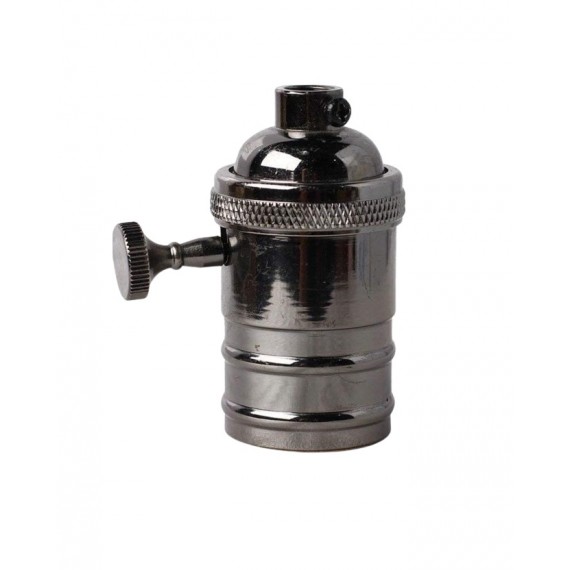 Douille Lampe E27 Métal - Douille Noire Chromée E27 avec Interrupteur Rotatif - Ambiance Vintage