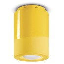 Luminaires - Plafonnier abat-jour Ø8.5 cm H12 cm en céramique, Jaune, forme cylindrique – Culot E14 – Série PI – Ferroluce