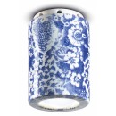 Luminaires - Plafonnier abat-jour Ø8.5 cm H12 cm en céramique, décor Floral Bleu, forme cylindrique – Culot E14 – Série PI – ...