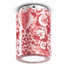 Luminaires - Plafonnier abat-jour Ø8.5 cm H12 cm en céramique, décor Floral Rouge, forme cylindrique – Culot E14 – Série PI –...