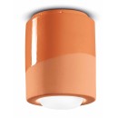 Luminaires - Plafonnier abat-jour Ø12.5 cm H14 cm en céramique, Corail, forme cylindrique – Culot E27 – Série PI – Ferroluce