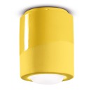 Luminaires - Plafonnier abat-jour Ø12.5 cm H14 cm en céramique, Jaune, forme cylindrique – Culot E27 – Série PI – Ferroluce