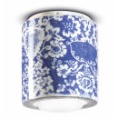 Luminaires - Plafonnier abat-jour Ø12.5 cm H14 cm en céramique, décor Floral Bleu, forme cylindrique – Culot E27 – Série PI –...