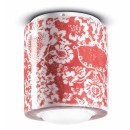 Luminaires - Plafonnier abat-jour Ø12.5 cm H14 cm en céramique, décor Floral Rouge, forme cylindrique – Culot E27 – Série PI ...