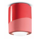 Luminaires - Plafonnier abat-jour Ø12.5 cm H14 cm en céramique, Rouge, forme cylindrique – Culot E27 – Série PI – Ferroluce