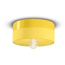 Luminaires - Plafonnier abat-jour Ø25 cm H11 cm en céramique, Jaune, forme cylindrique – Culot E27 – Série PI – Ferroluce