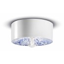 Luminaires - Plafonnier abat-jour Ø25 cm H11 cm en céramique, décor Floral Bleu, forme cylindrique – Culot E27 – Série PI – F...