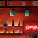 Luminaires - Plafonnier abat-jour Ø8.5 cm H12 cm en céramique, Jaune, forme cylindrique – Culot E14 – Série PI – Ferroluce